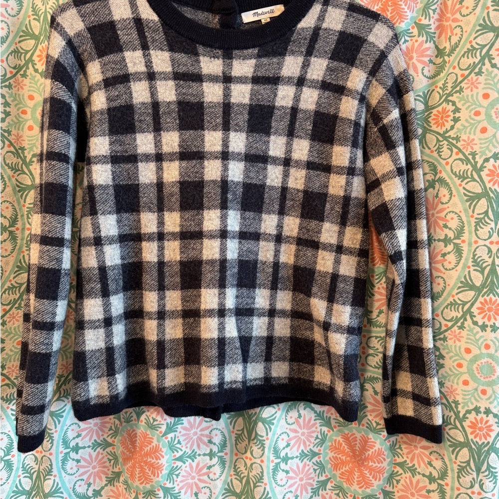 Women’s plaid Madewell navy/white merino wool sweater